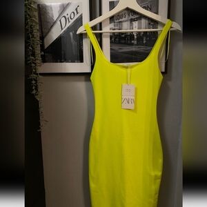 Zara Neon Yellow Bodycon Dress
